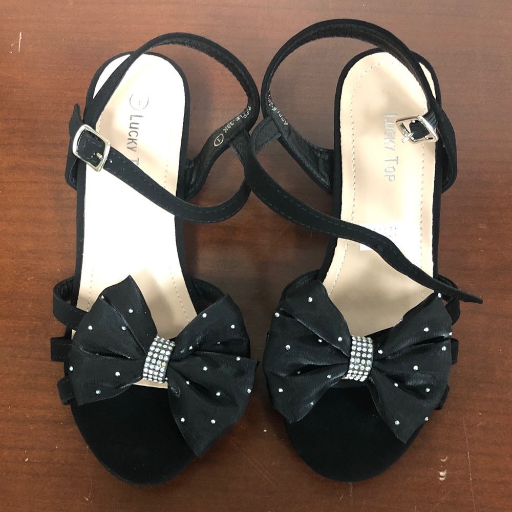 Lucky Top Black Girls' Bow Rhinestone Dress Shoes